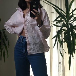 A New Day light pink silver striped button up top